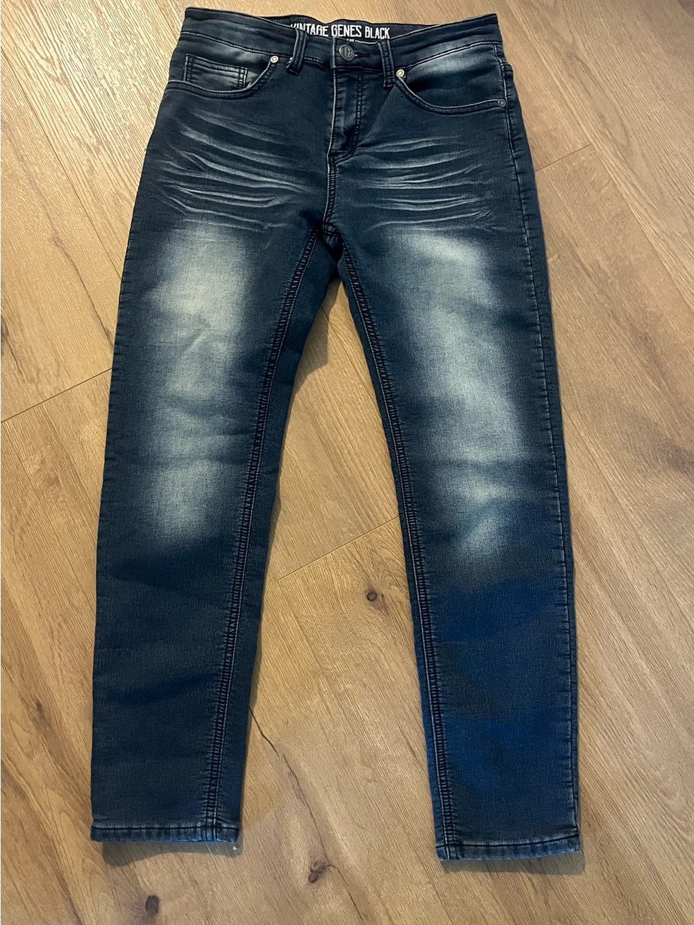 Men's Vintage Genes Black Faded Dark Wash Slim Straight Jeans 30W/32L
